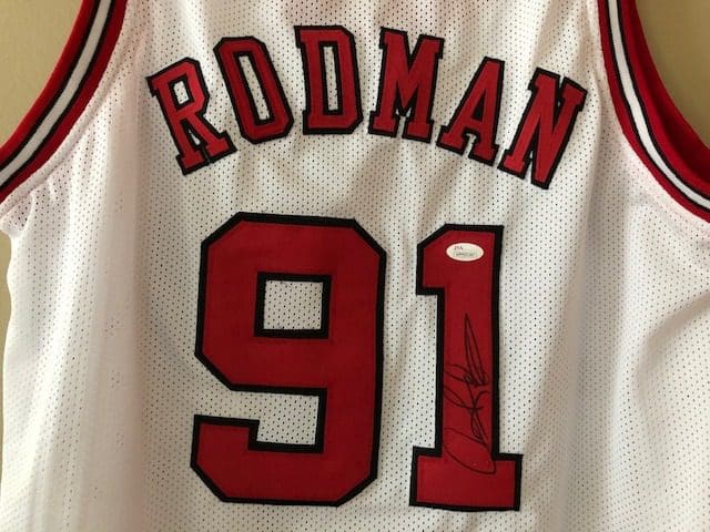 Chicago Bulls Dennis Rodman Autographed Red Jersey JSA