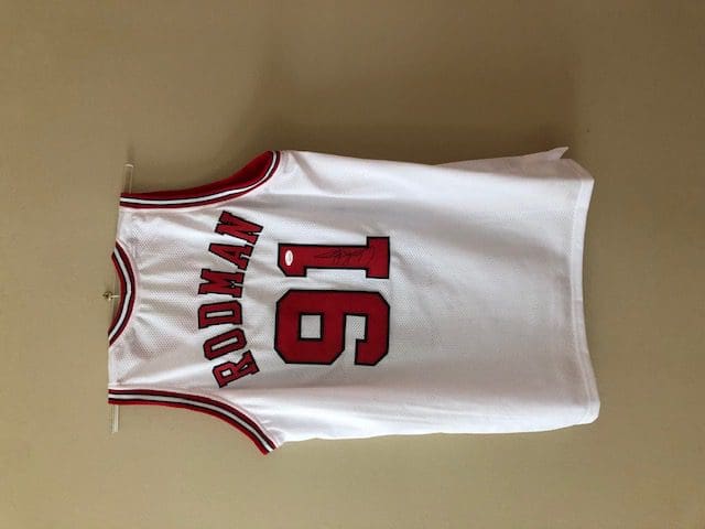 Dennis Rodman Autographed White Chicago Bulls Jersey with JSA COA