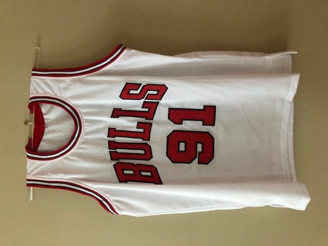 Dennis Rodman Signed Chicago Bulls Powder Pinstriped Jersey (JSA) 5xNB –