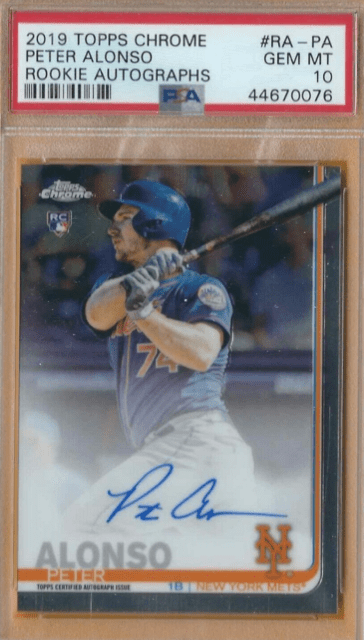 2019 Topps Chrome Pete Alonso Rookie Autograph RC PSA 10 New York Mets 225-230 low res