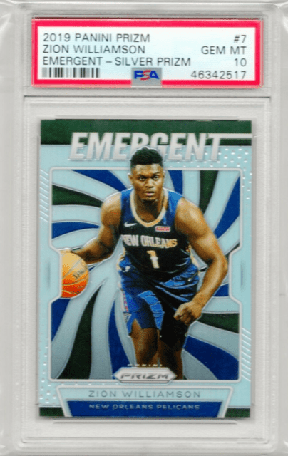 ZION WILLIAMSON 2019 Panini Prizm SILVER Emergent RC Pelicans Rookie Gem PSA 10 130-140 low res