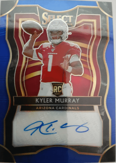 KYLER MURRAY RC 2019 SELECT AUTO BLUE PRIZM 75 CARDINALS ROOKIE 350-375 low res