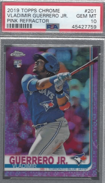 VLADIMIR GUERRERO JR 2019 TOPPS CHROME PINK REFRACTOR ROOKIE RC #201 PSA 10 GEM 75-85 low res
