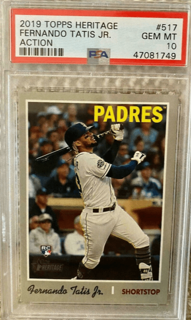 Fernando Tatis Jr 2019 Topps Heritage FERNANDO TATIS JR Action #517 Padres RC PSA GEM MINT 10 600-630