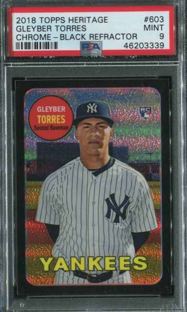 2018 TOPPS HERITAGE CHROME BLACK REFRACTOR GLEYBER TORRES RC 1469 PSA 9 MINT