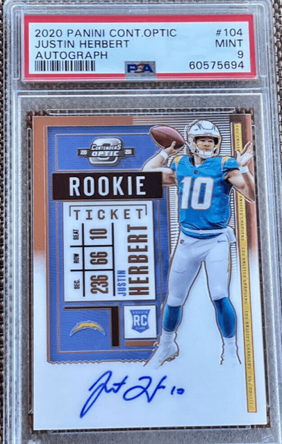 JUSTIN HERBERT 2020 Contenders Optic Rookie Ticket Auto SP 100 PSA 9 1800